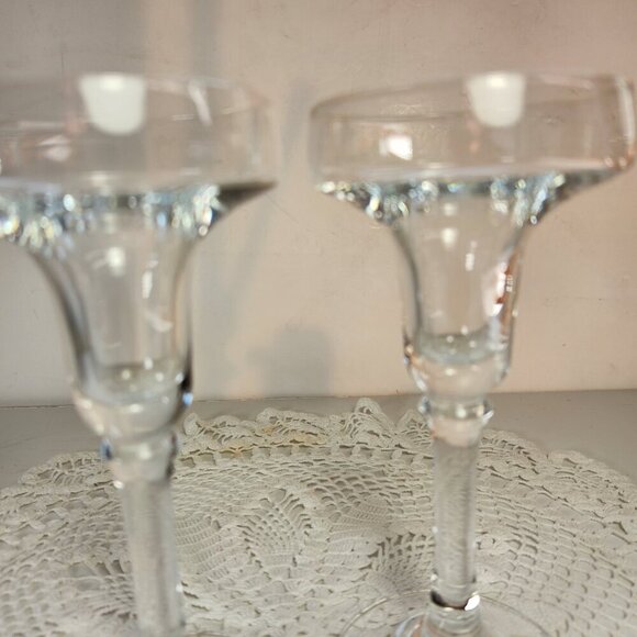 Vintage Candle Holders Germany Clear Glass Pair (2) In Box Sophienthal Amberg - Picture 6 of 8